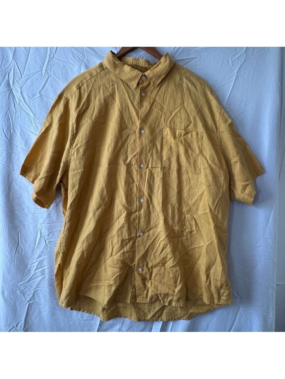 H&M Linen Shirt Womens XXL 18 Mustard Yellow Button Up Pocket NWT Plus